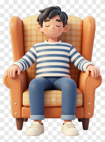 3D Boy Sitting Comfortably In An Armchair PNG