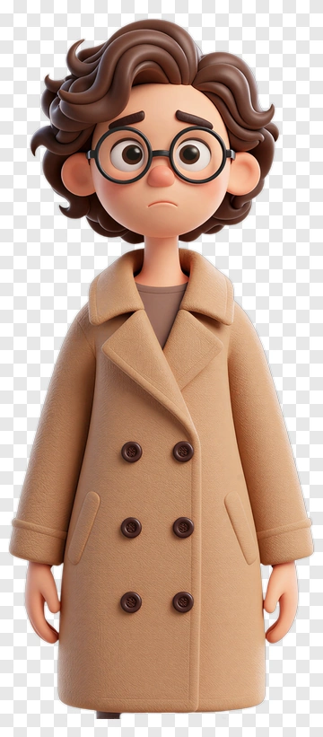 3D Cartoon Character In A Beige Coat PNG