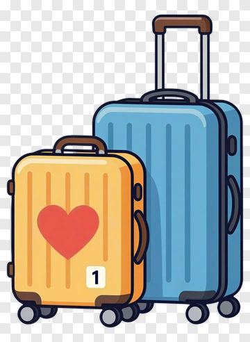 Colorful Luggage Suitcases With Heart Design PNG