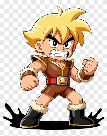 Cartoon Boy In Brown Outfit With Fist Raised PNG