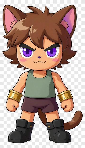 Cartoon Cat Character With Purple Eyes PNG