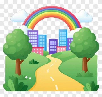 Colorful Landscape With Trees And Rainbow PNG