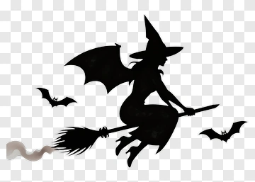 Halloween Witch Flying On A Broomstick PNG