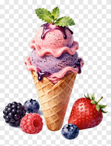 Ice Cream Cone With Berries PNG