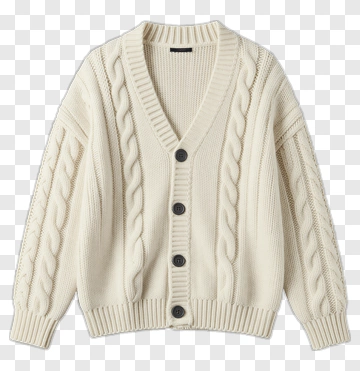 Beige Cable Knit Cardigan PNG