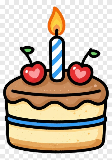 Birthday Cake With Candle And Cherries PNG