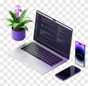 Laptop With Coding Display And Smartphone PNG