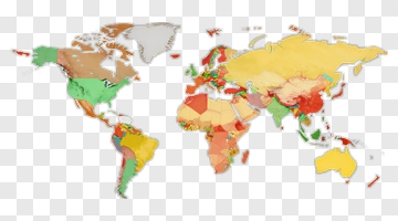 World Map With Color-Coded Regions PNG