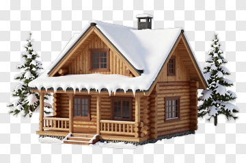 Wooden Cabin Surrounded By Snowy Trees PNG