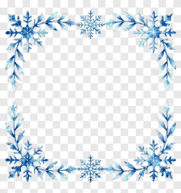 Snowflake Frame With Blue Leaves PNG