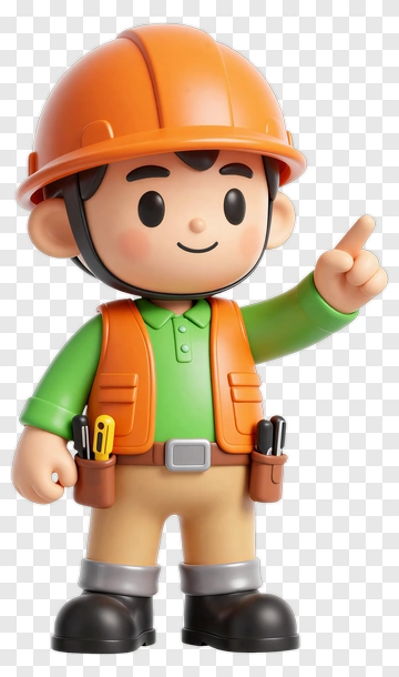 3D Construction Worker Pointing PNG