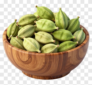 Wooden Bowl Filled With Cardamom Pods PNG