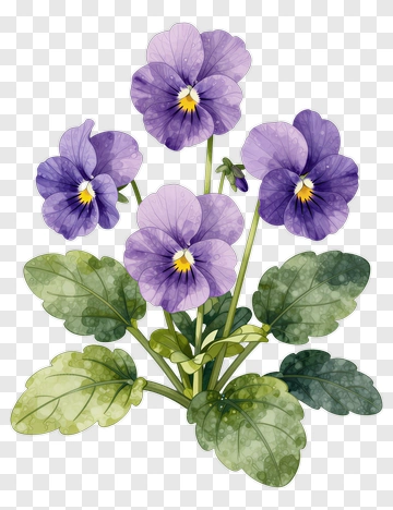 Violet Pansy Flowers With Green Leaves PNG
