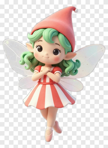 3D Fairy With Green Hair And Striped Dress PNG