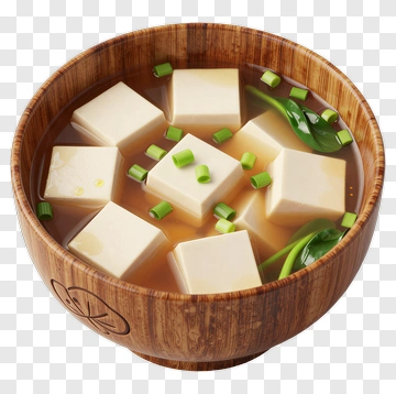 Bowl Of Tofu Soup With Green Onions PNG