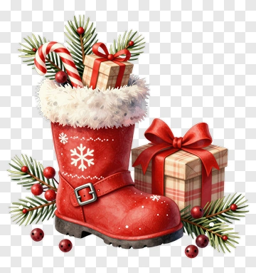 Christmas Boot Filled With Gifts And Decorations PNG