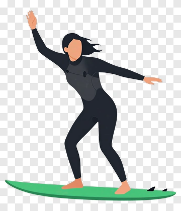 Woman Surfing On A Green Surfboard PNG