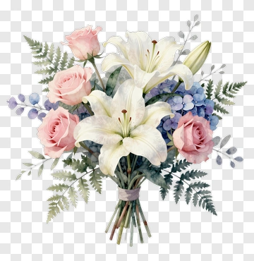 Flower Bouquet With Pink Roses And White Lilies PNG