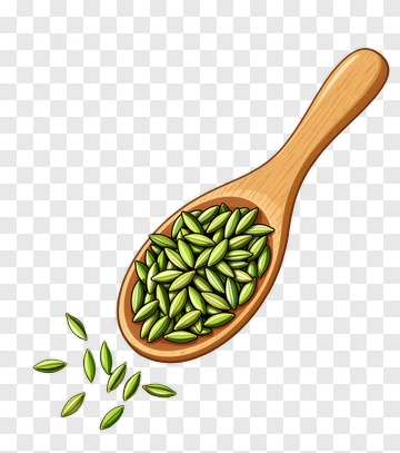 Wooden Spoon With Green Seeds PNG