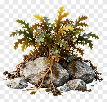 Realistic Plant Growing Among Rocks PNG