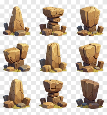 Cartoon Rock Formation Set PNG