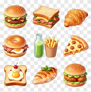 Variety Of Fast Food Items PNG