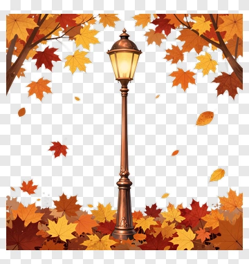 Autumn Street Lamp Surrounded By Falling Leaves PNG