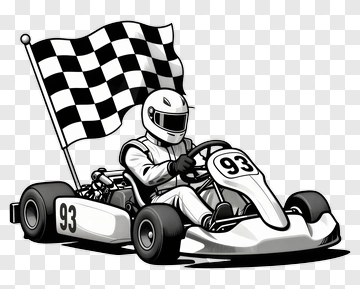 Cartoon Go-Kart Racer With Checkered Flag PNG