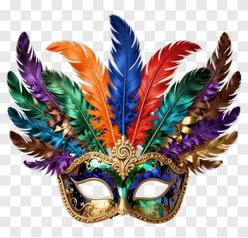 Colorful Feathered Carnival Mask PNG