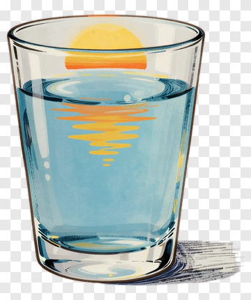 Glass Of Water With Sunset Reflection PNG