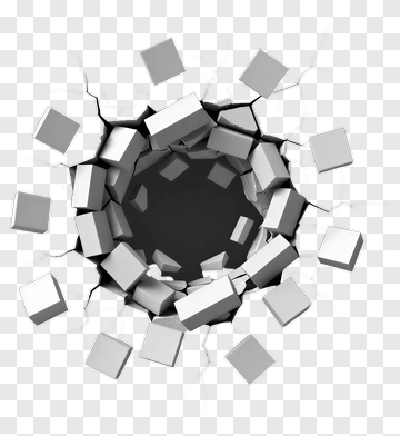 3D Broken Wall With Floating Boxes PNG