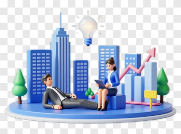 3D Business Team Discussing Ideas In A City Environment PNG