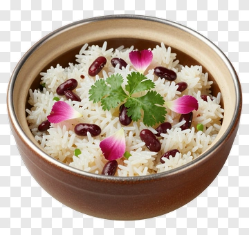 Bowl Of Rice With Beans And Edible Flowers PNG