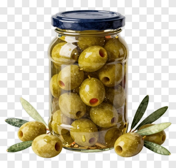 Jar Of Green Olives With Leaves PNG