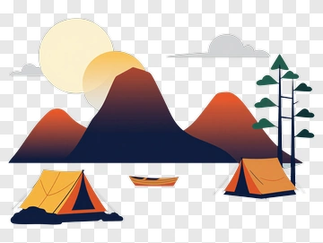 Camping Scene With Mountains And Tents PNG