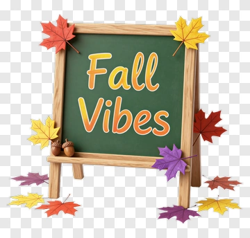 Fall Vibes Chalkboard With Colorful Leaves PNG