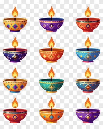 Colorful Diwali Oil Lamps PNG