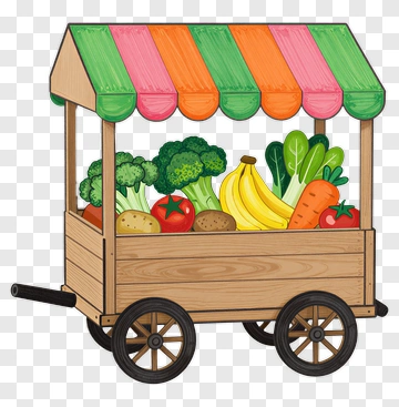 Vegetable Cart With Fresh Produce PNG