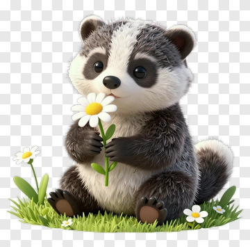 Cute Cartoon Panda Holding A Flower PNG