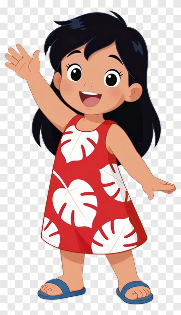 Cartoon Girl Waving In A Red Dress PNG