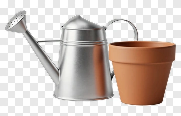 Metal Watering Can And Terracotta Pot PNG
