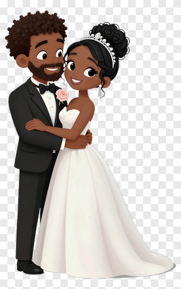 Cartoon Wedding Couple Embracing PNG