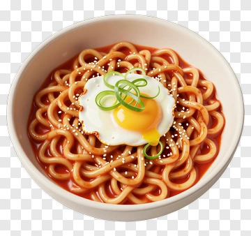 Bowl Of Noodles With Fried Egg And Green Onions PNG