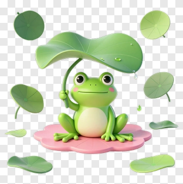 Cartoon Frog Holding A Leaf Umbrella PNG