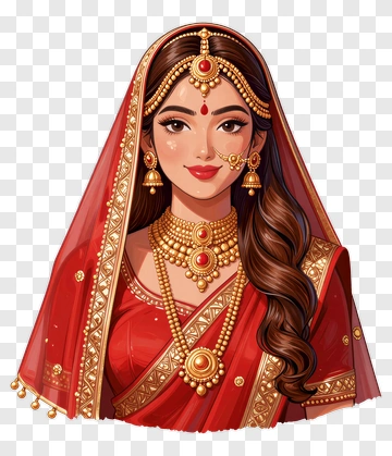 Beautiful Woman In Traditional Red Attire With Jewelry PNG