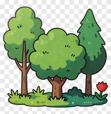 Colorful Tree Composition With Flower PNG