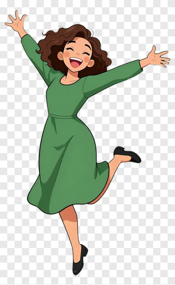 Happy Cartoon Woman In A Green Dress PNG