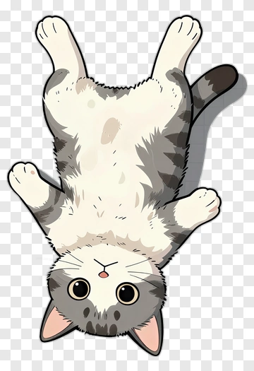 Cartoon Cat Lying On Its Back PNG