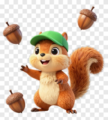 Cartoon Squirrel Holding Acorns PNG