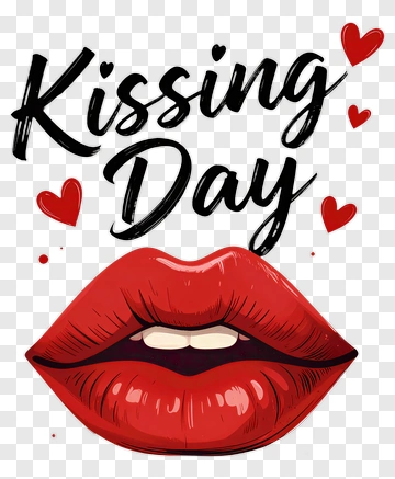 Kissing Day With Red Lips And Hearts PNG